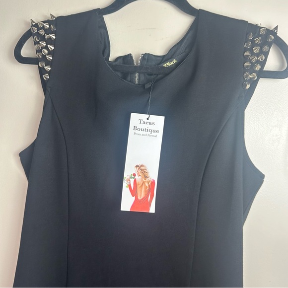 Black Cap Silver Spiked Sleeves Rayon Black Gothic Glam Rock Mini Dress NWT L - Picture 6 of 15